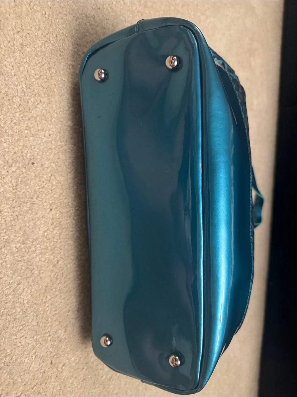 Metallic Teal Laser-Cut Tote Bag with Double Straps